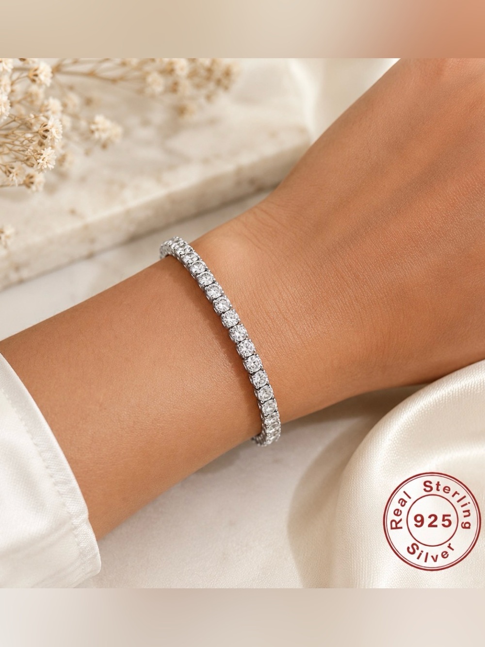 Classic Silver Tennis Bracelet with Clear Cubic Zirconia - Women Jewelry - Picture 5 of 8